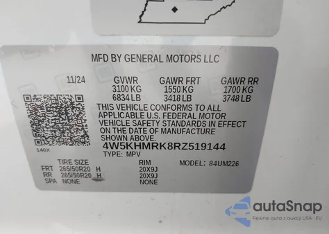 2024 Acura Zdx A-Spec z USA, uszkodzony, nr VIN 4W5KHMRK8RZ519144